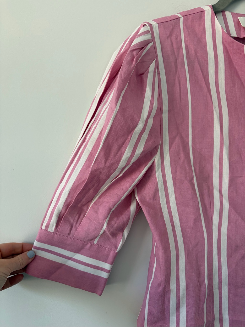 Destree Jasper Striped Cotton Linen Button Down Pink White Blouse S — image 3 of 8